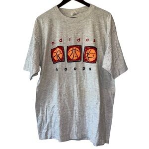 Vintage 90s Adidas Hoops Graphic Print Neon Basketball Retro RARE T Shirt Sz L